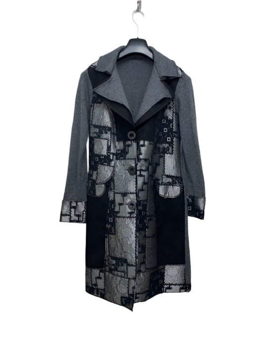 VINTAGE pattern maxi knit trench jacket (M)