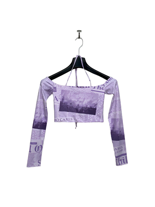 VINTAGE y2k newspaper print open shoulder top (S)