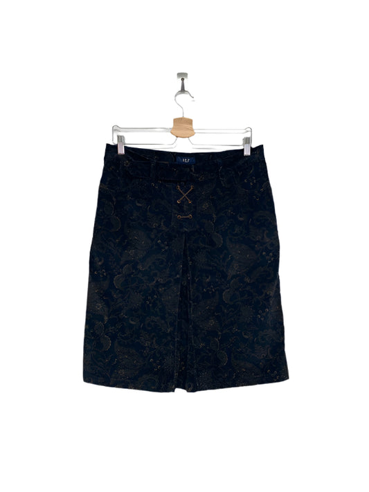 VINTAGE pattern corduroy midi skirt (L)