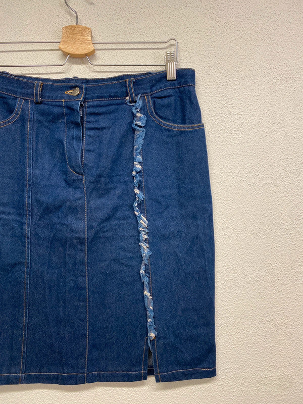 VINTAGE denim distressed midi skirt (XL)