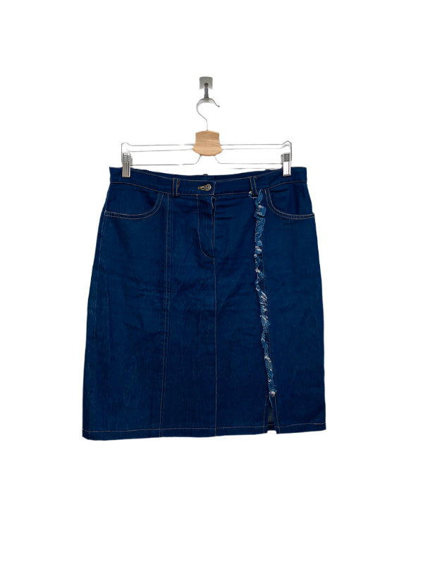 VINTAGE denim distressed midi skirt (XL)