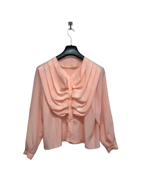 VINTAGE drapey collar pink blouse (L)