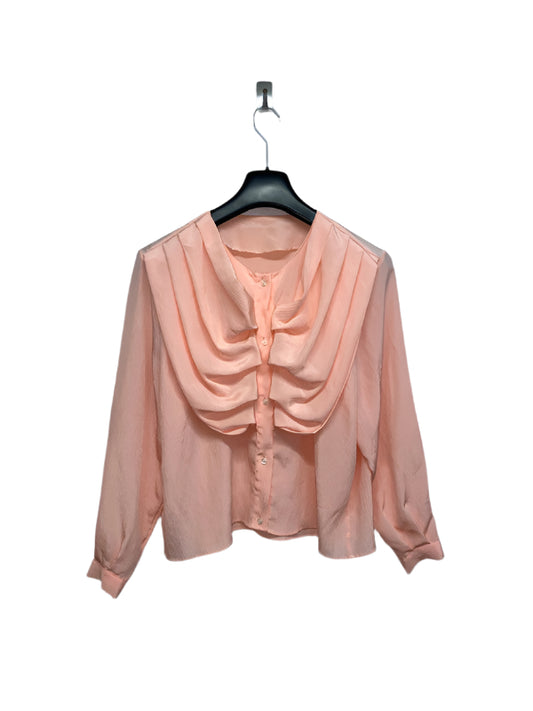 VINTAGE drapey collar pink blouse (L)
