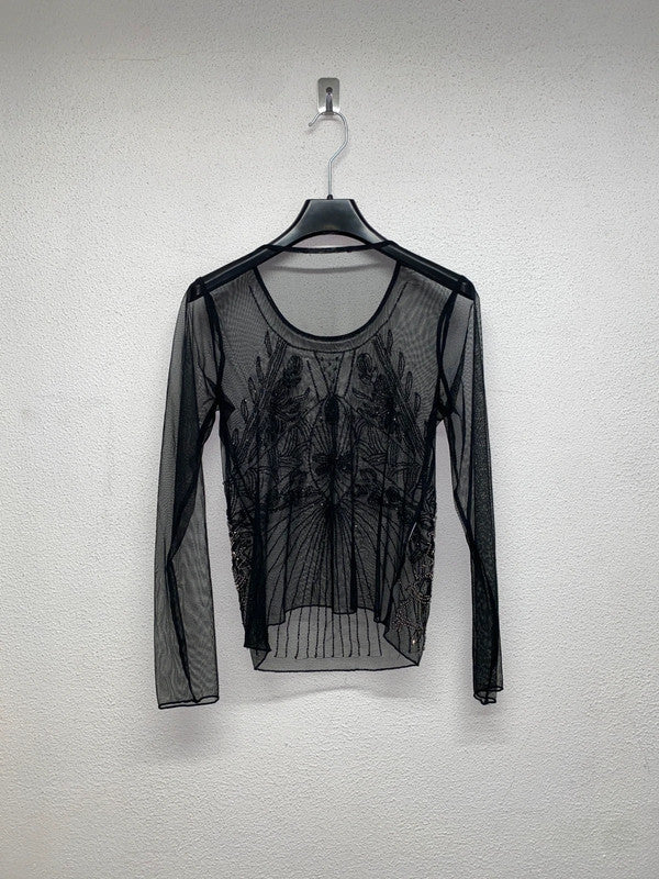 VINTAGE beaded stones mesh top (S)