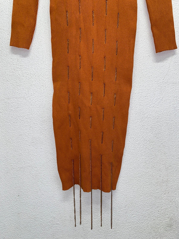 VINTAGE body shaper knit dress with chains (L)