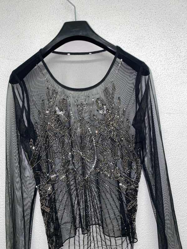 VINTAGE beaded stones mesh top (S)
