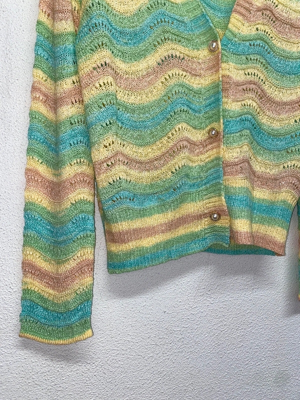 VINTAGE rainbow knit crochet cardigan (L)
