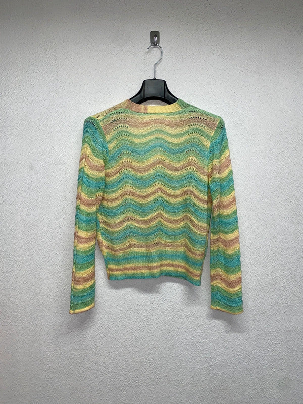 VINTAGE rainbow knit crochet cardigan (L)