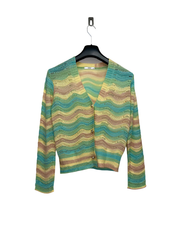VINTAGE rainbow knit crochet cardigan (L)