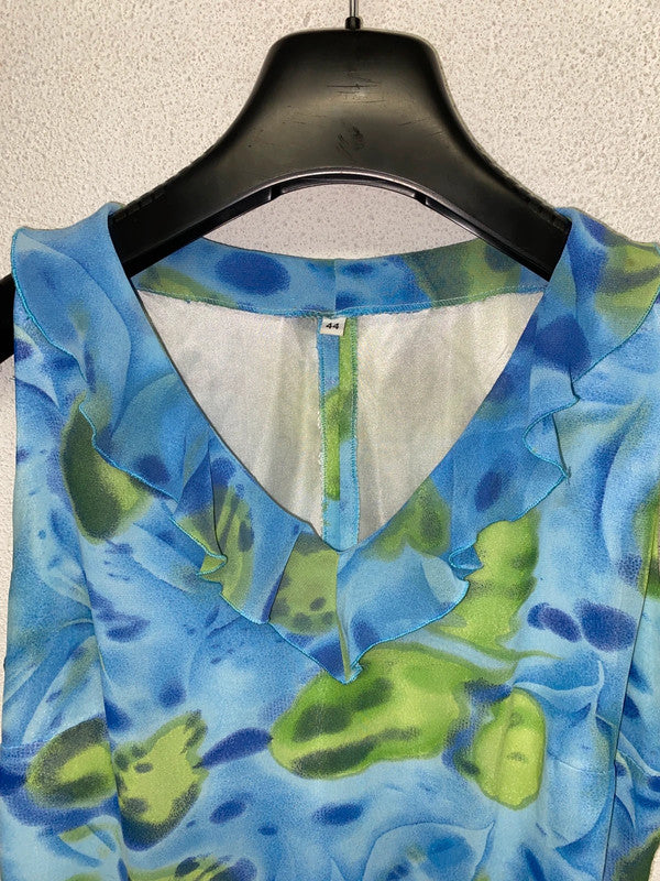 VINTAGE y2k aqua blue orchid print riffles top (M)