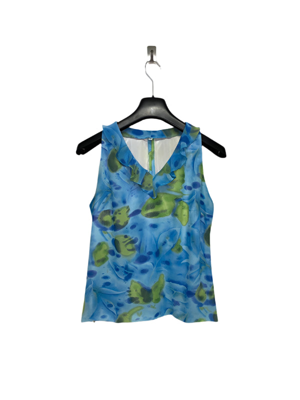 VINTAGE y2k aqua blue orchid print riffles top (M)