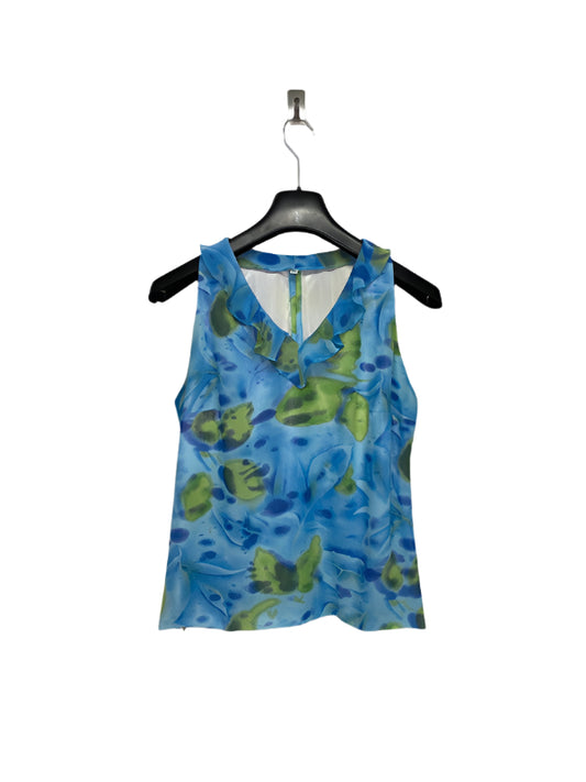 VINTAGE y2k aqua blue orchid print riffles top (M)