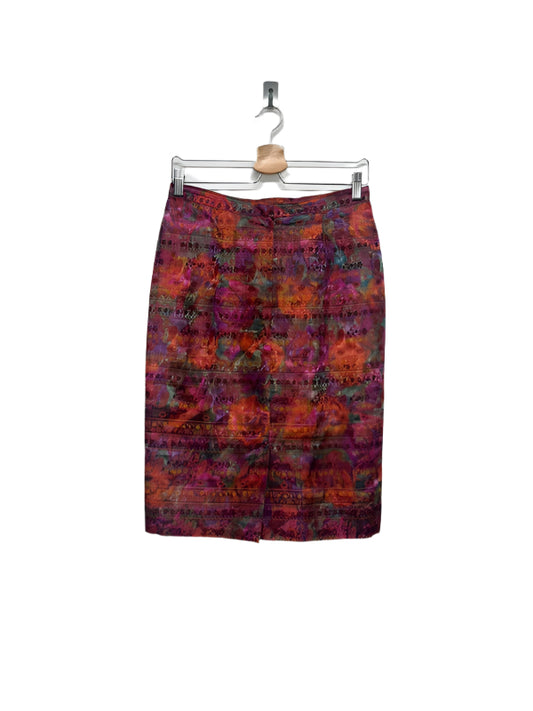 VINTAGE 70s silk multicolor pattern midi skirt (S)