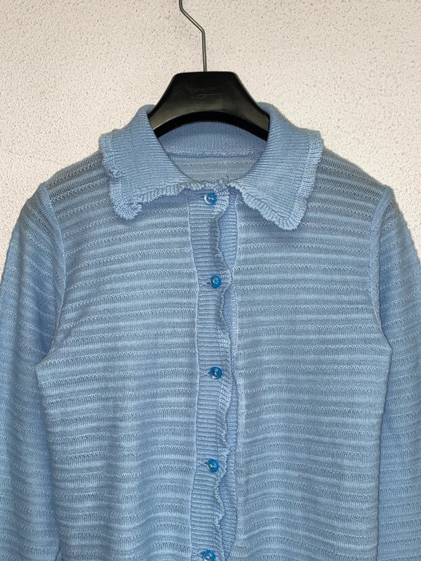 VINTAGE baby blue knit cardigan with distressed collar (S)