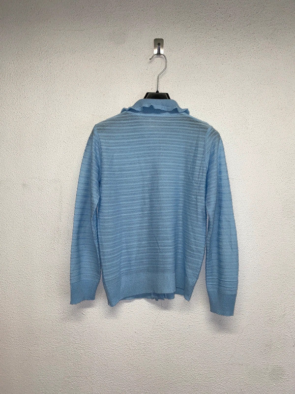 VINTAGE baby blue knit cardigan with distressed collar (S)