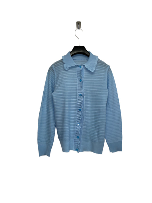 VINTAGE baby blue knit cardigan with distressed collar (S)