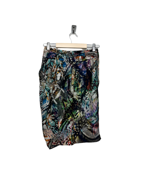 VINTAGE abstract pattern midi ruffled skirt (XS/S)