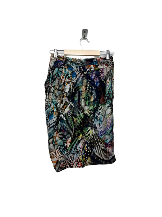 VINTAGE abstract pattern midi ruffled skirt (XS/S)