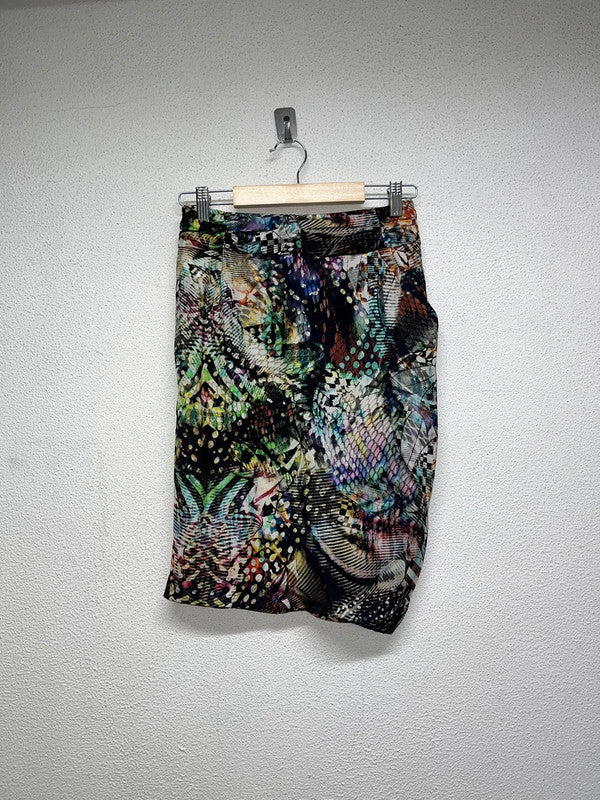 VINTAGE abstract pattern midi ruffled skirt (XS/S)