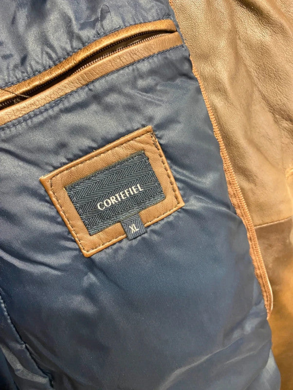 VINTAGE brown distressed leather midi jacket (XL)