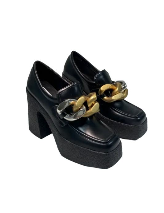 STELLA MCCARTNEY black leather skyla loafer low boots (36,5)