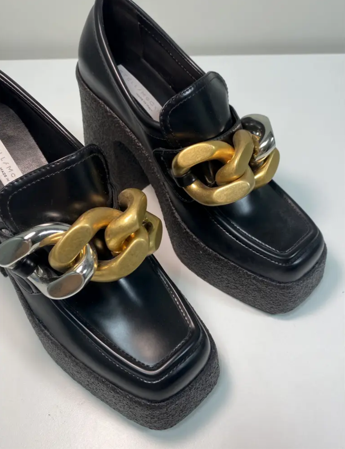 STELLA MCCARTNEY black leather skyla loafer low boots (36,5)