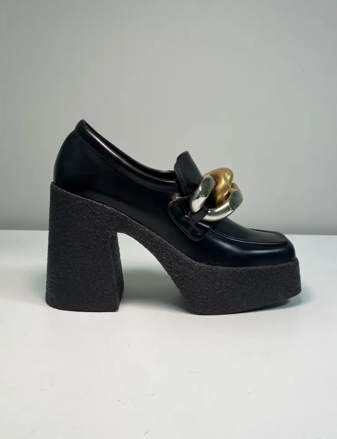 STELLA MCCARTNEY black leather skyla loafer low boots (36,5)