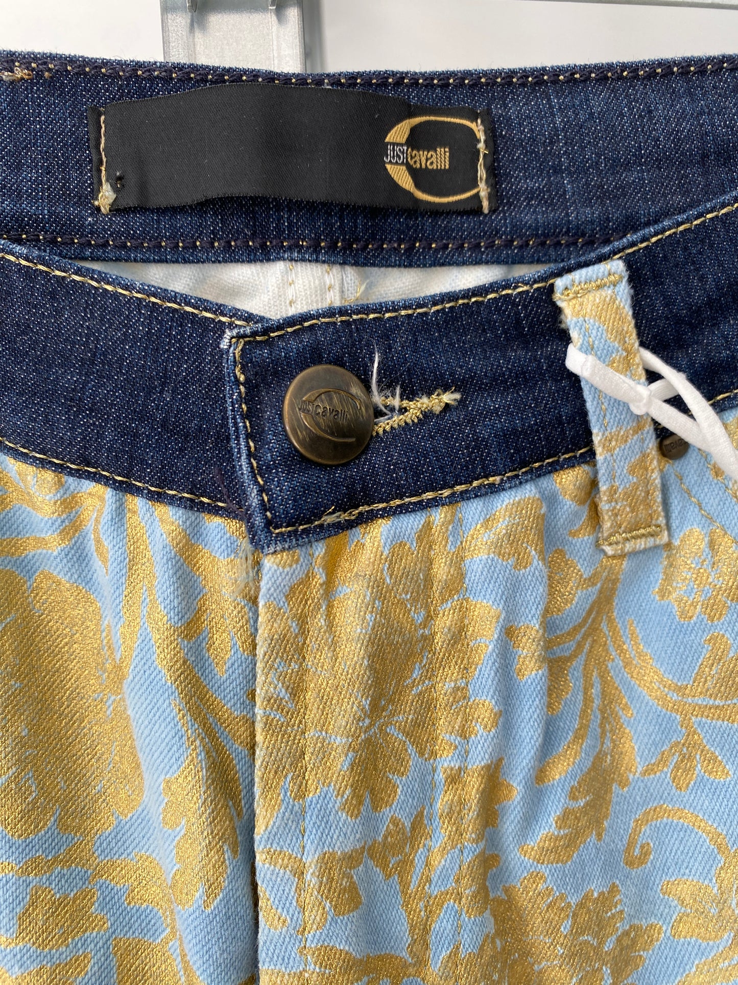 ROBERTO CAVALLI floral blue pants w/ golden flower pattern (S)