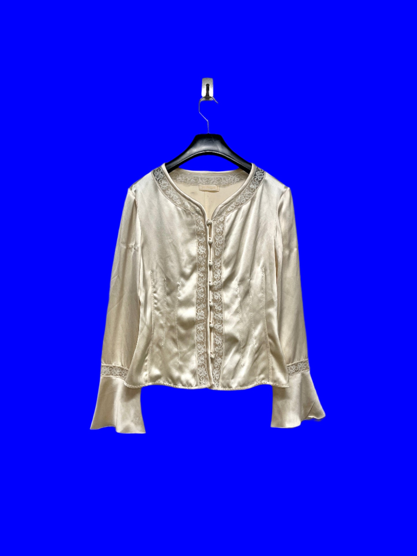 VALENTINO silk pearl gold button-up lace blouse (S)
