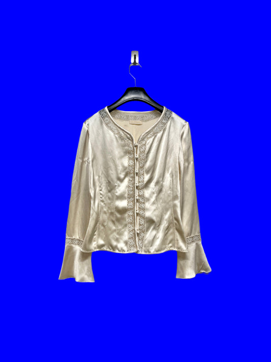 VALENTINO silk pearl gold button-up lace blouse (S)