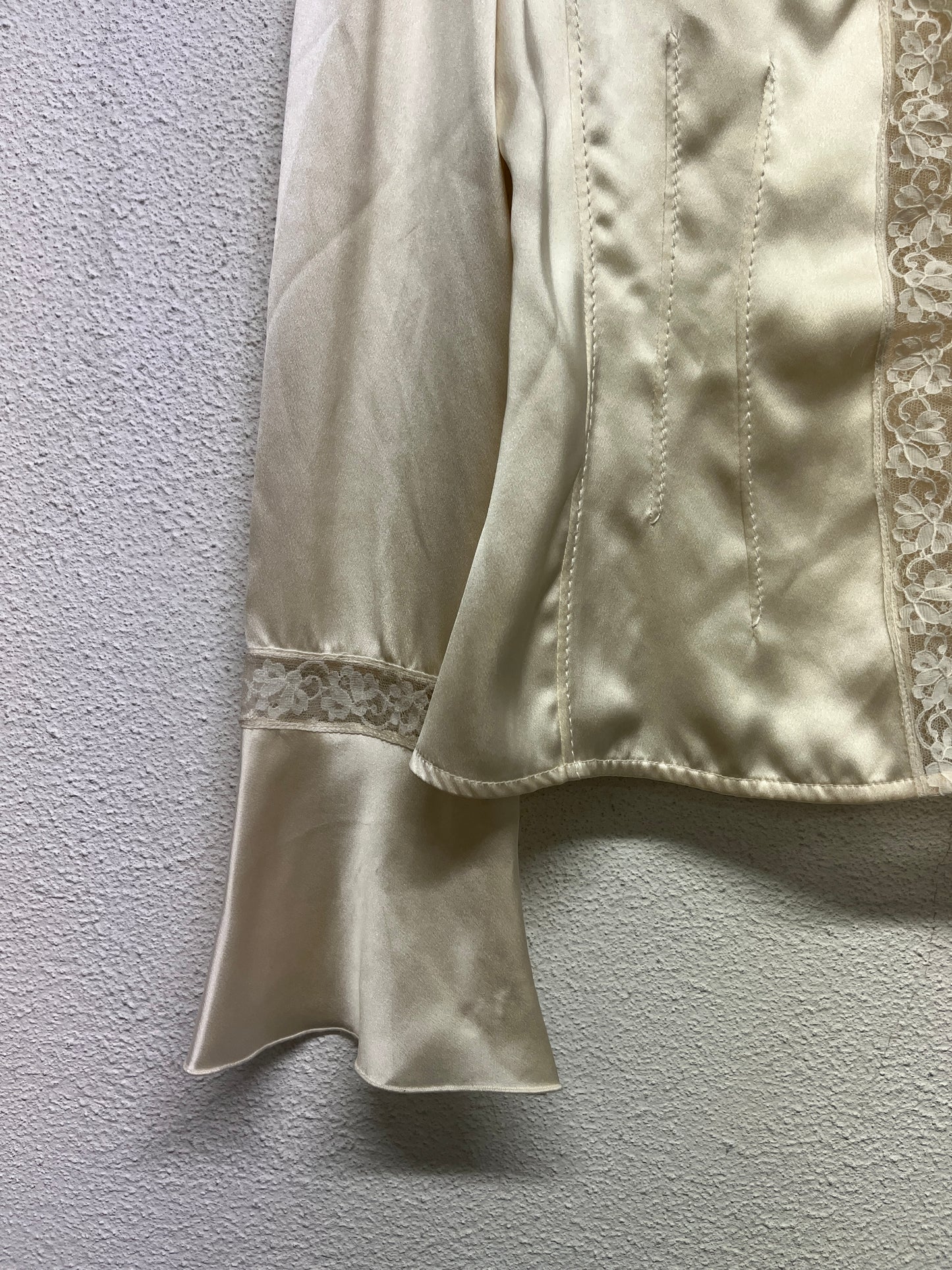 VALENTINO silk pearl gold button-up lace blouse (S)