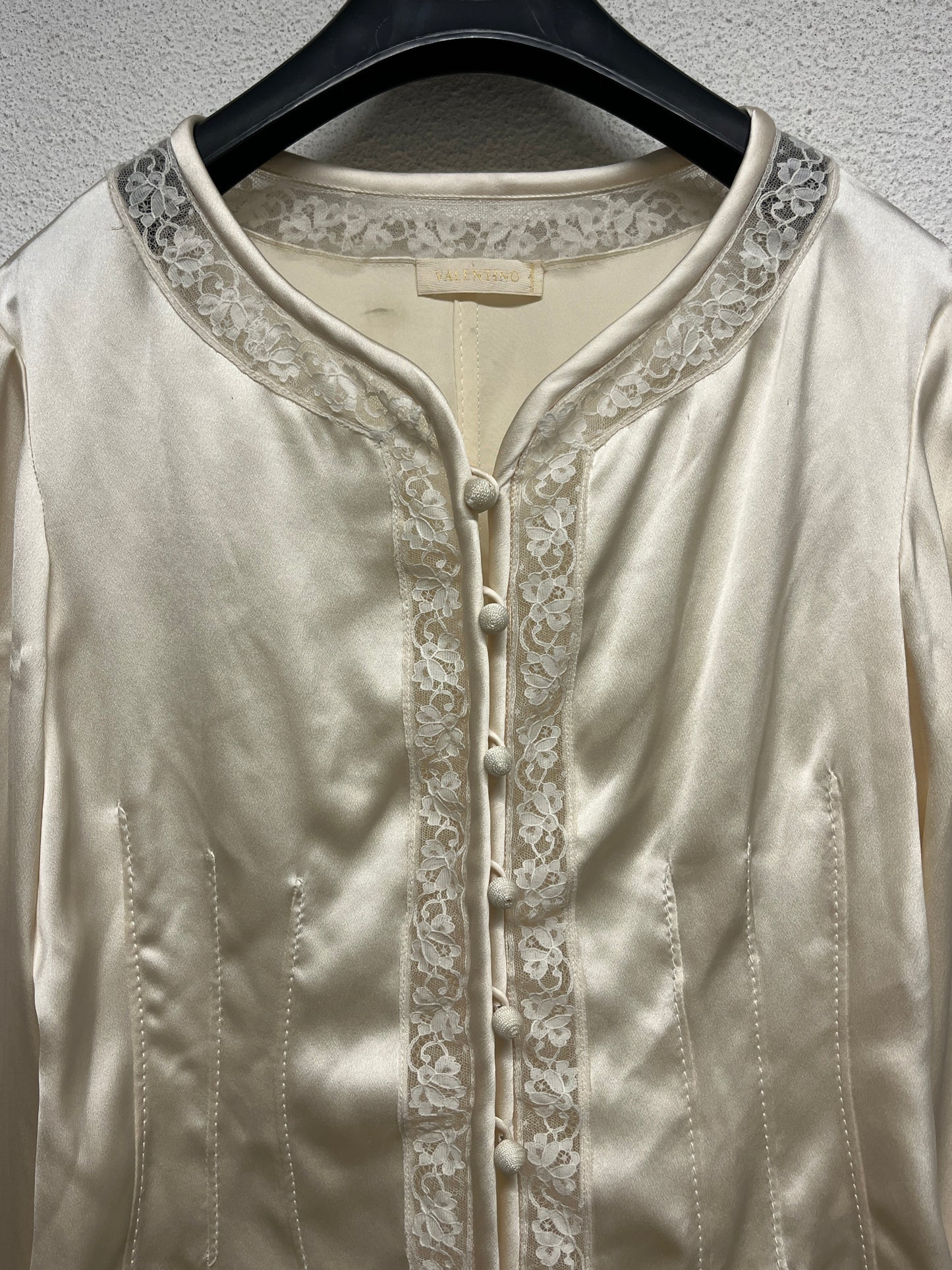 VALENTINO silk pearl gold button-up lace blouse (S)