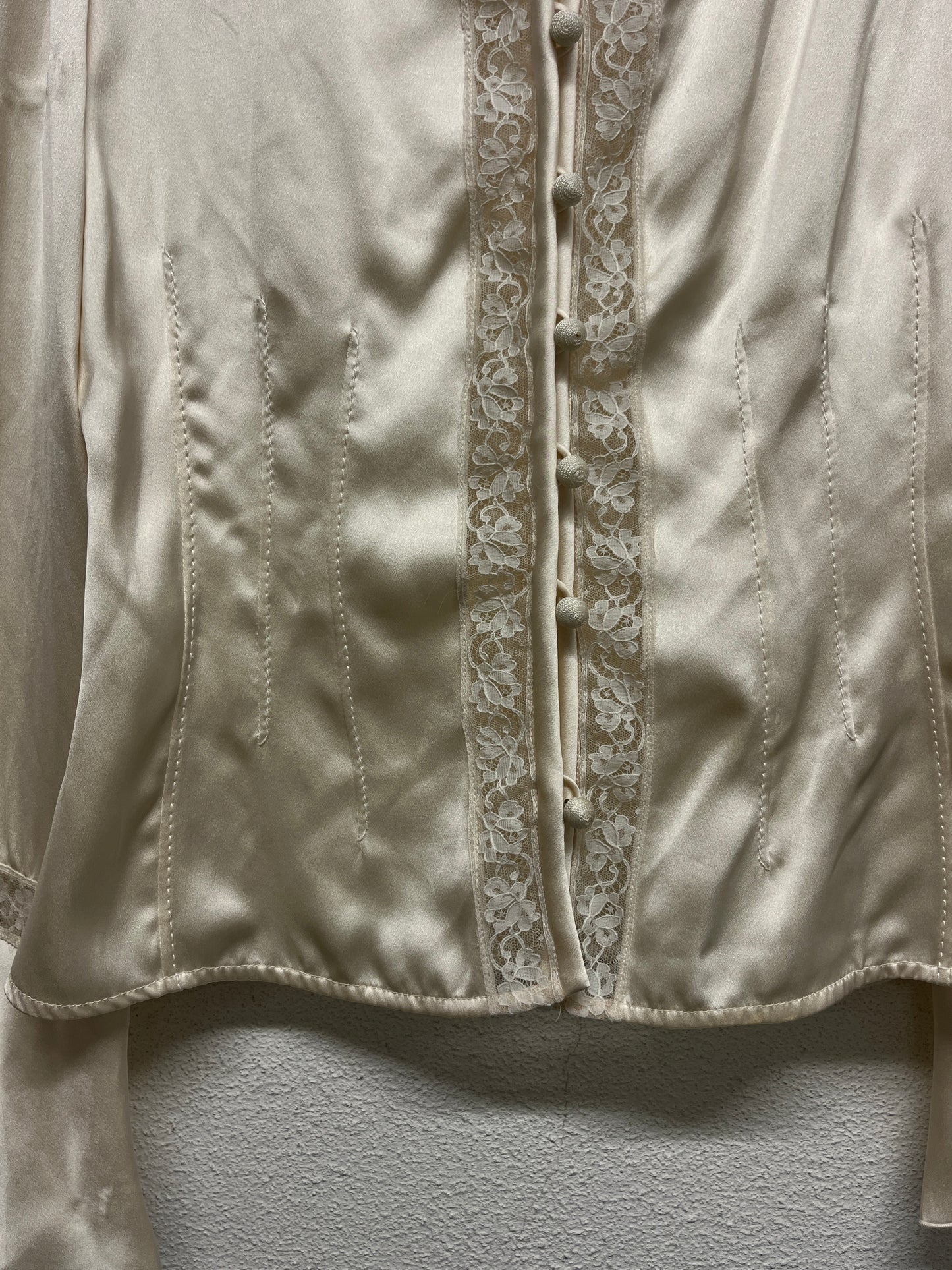 VALENTINO silk pearl gold button-up lace blouse (S)