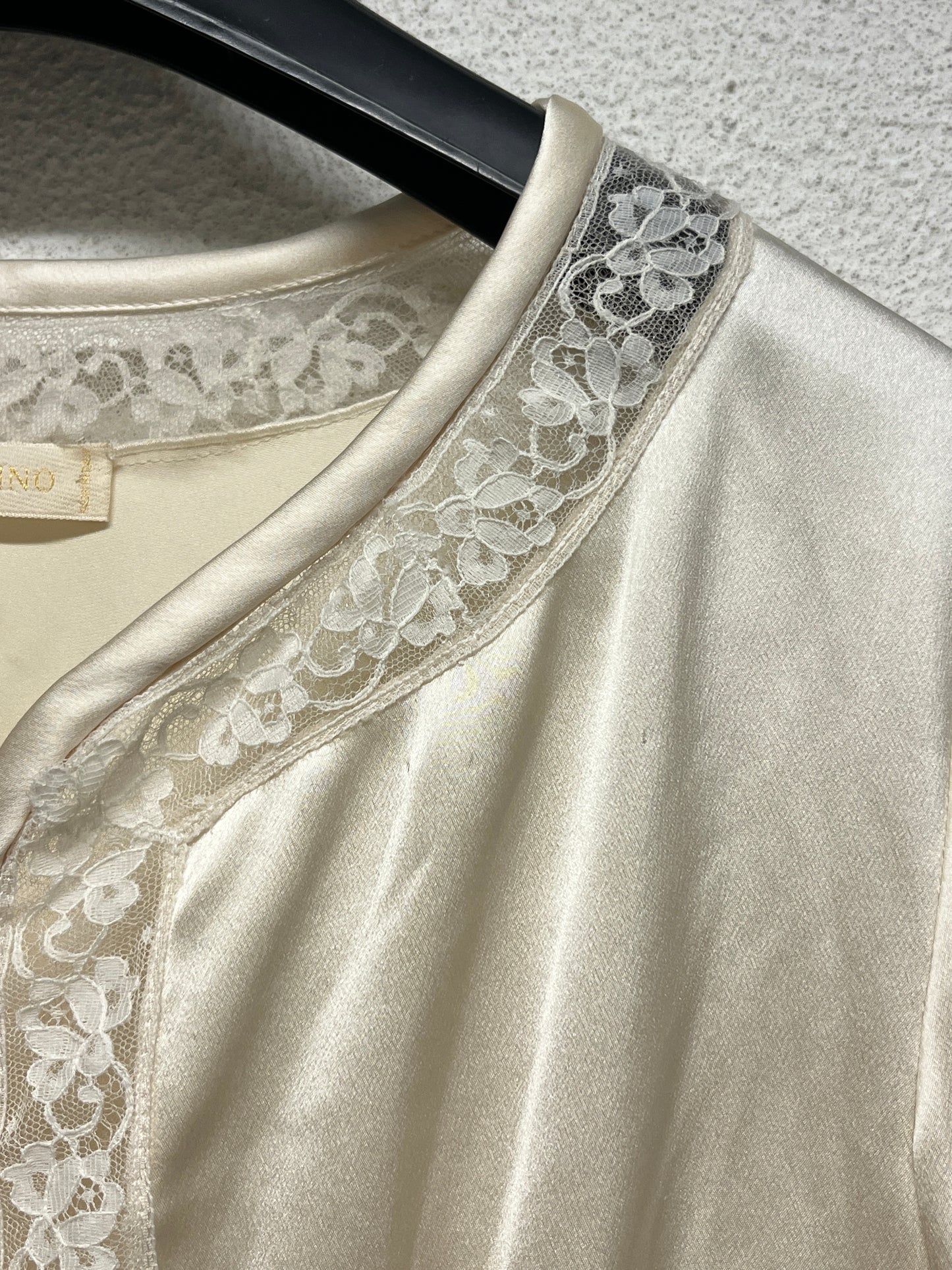 VALENTINO silk pearl gold button-up lace blouse (S)