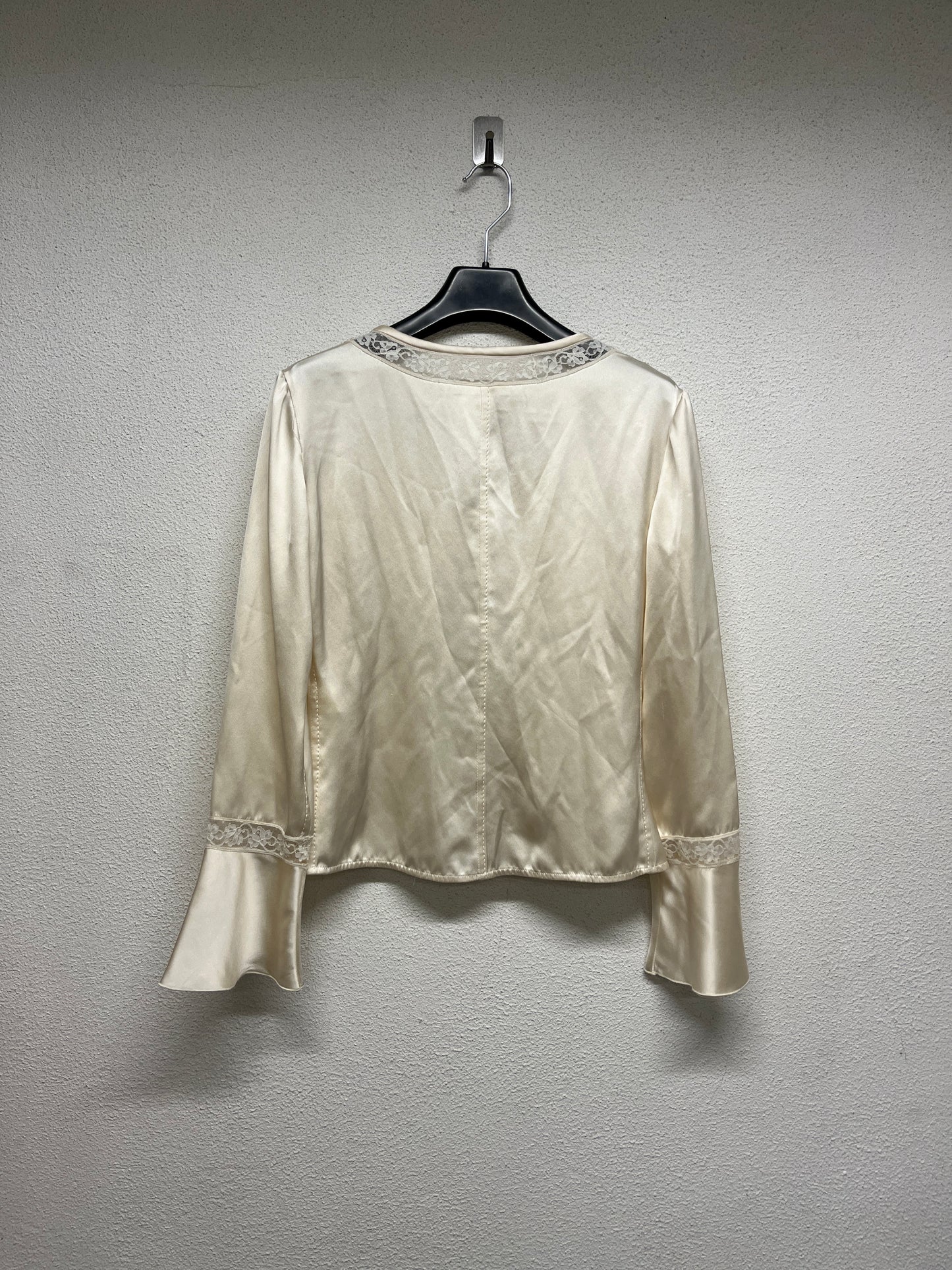 VALENTINO silk pearl gold button-up lace blouse (S)