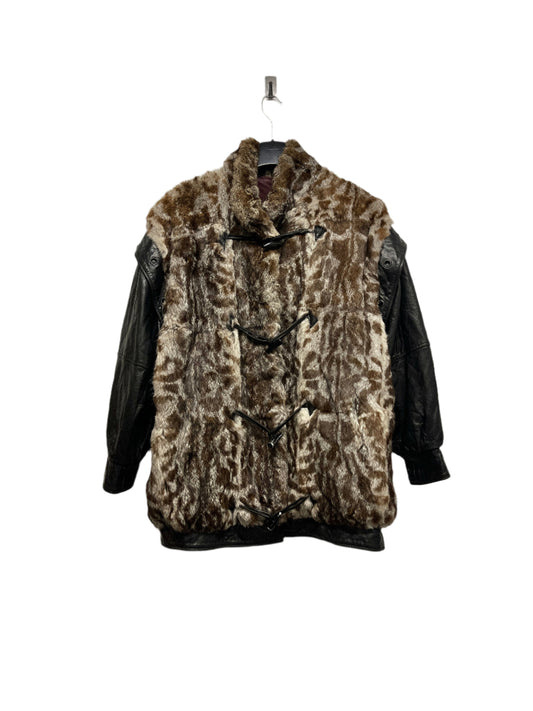VINTAGE fur and leather coat with removable sleeves (XL)