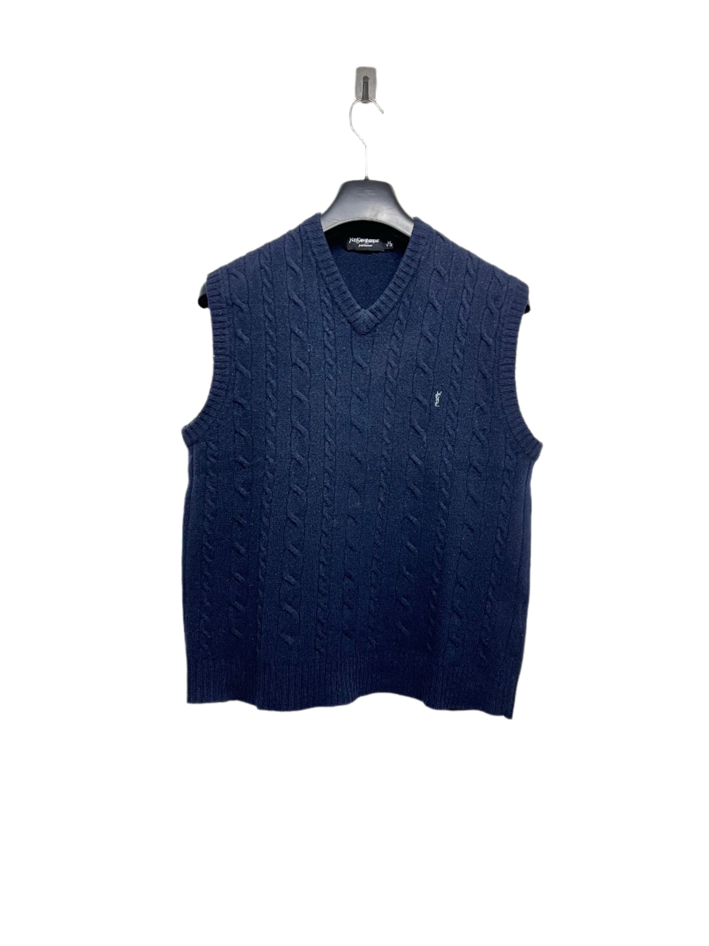 YVES SAINT LAURENT wool navy cable knit vest (M)