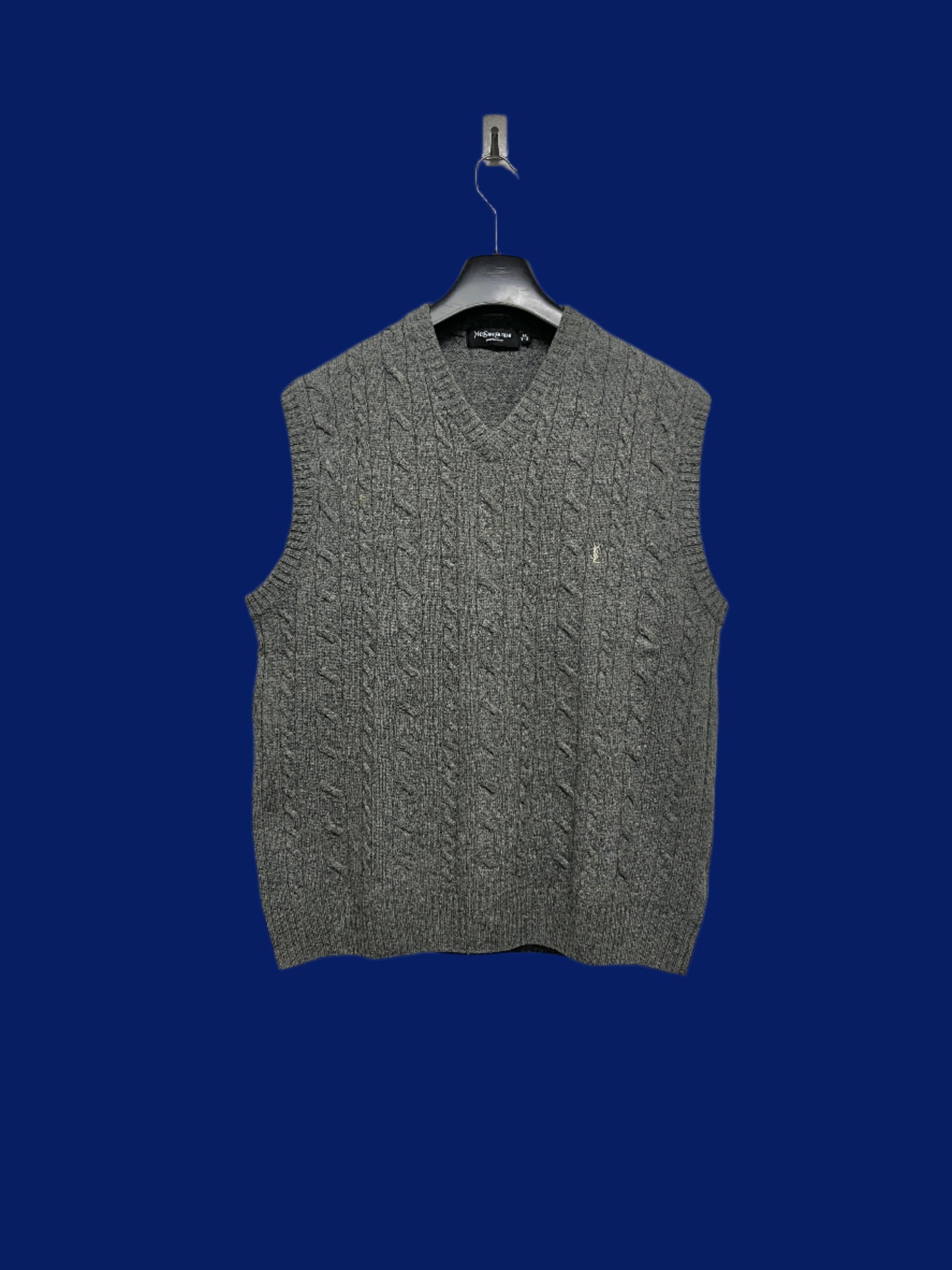 YVES SAINT LAURENT wool grey cable knit vest (M)