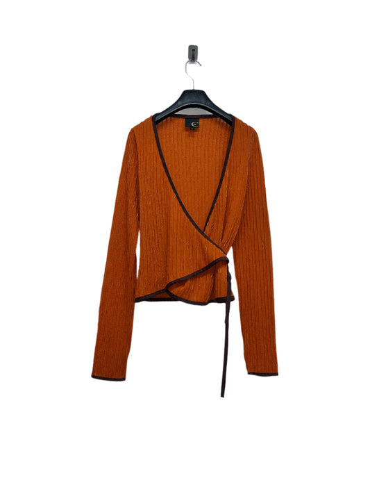 ROBERTO CAVALLI wool orange plissé wrap cardigan (M)