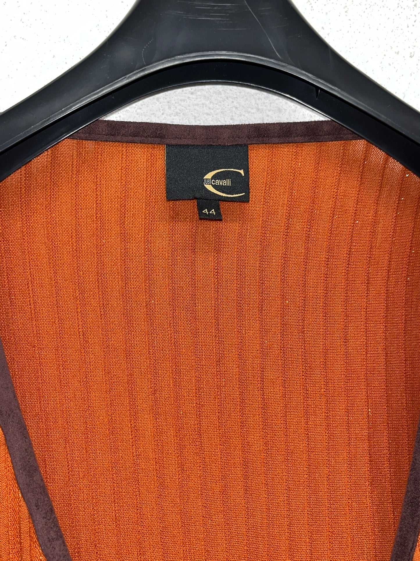 ROBERTO CAVALLI wool orange plissé wrap cardigan (M)