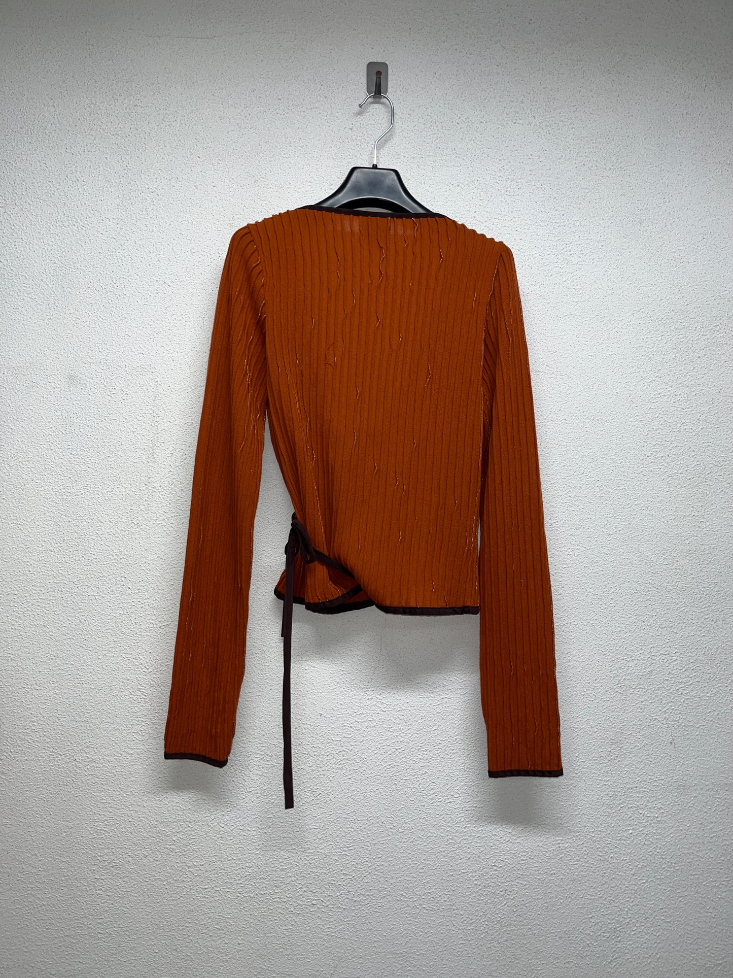 ROBERTO CAVALLI wool orange plissé wrap cardigan (M)