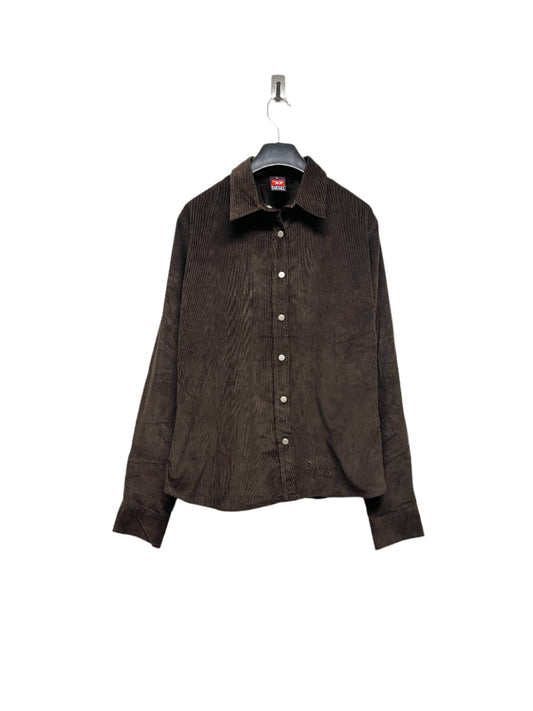 DIESEL brown button western-style corduroy shirt (XL)