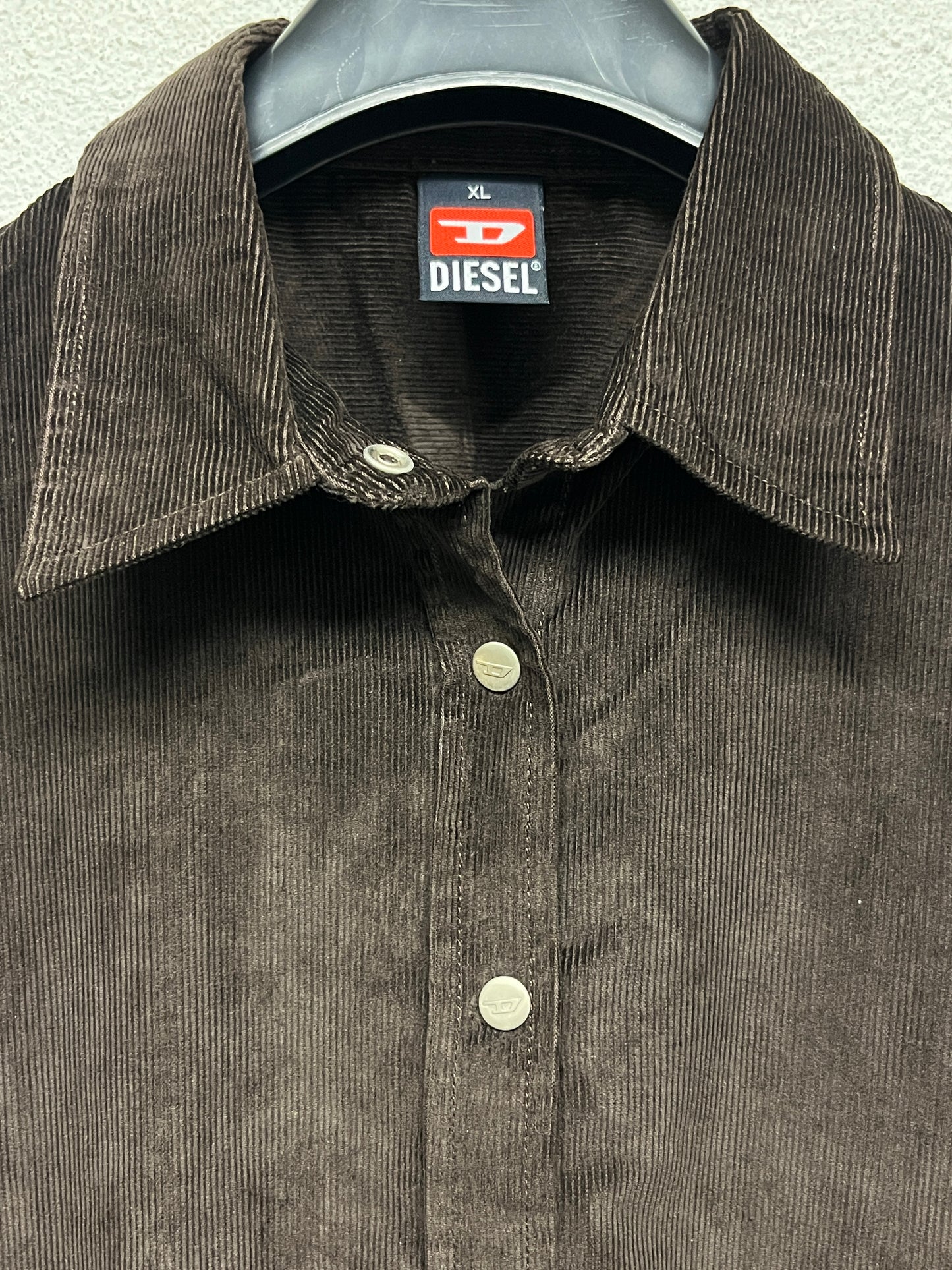 DIESEL brown button western-style corduroy shirt (XL)