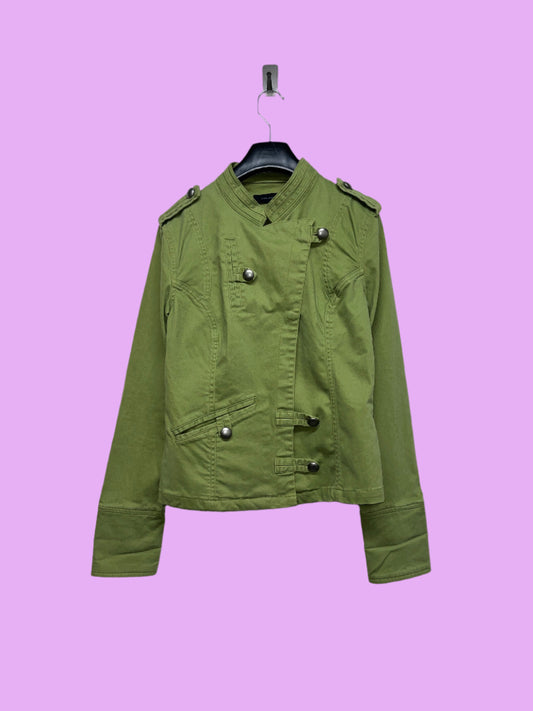VINTAGE green asymmetrical military jacket (S)