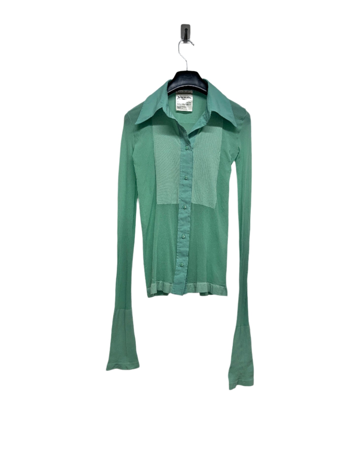 ACNE STUDIOS green sheer nylon stretchy shirt with extended sleeves (XS)