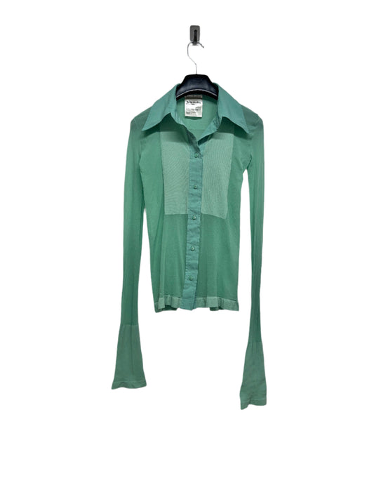 ACNE STUDIOS green sheer nylon stretchy shirt with extended sleeves (XS)