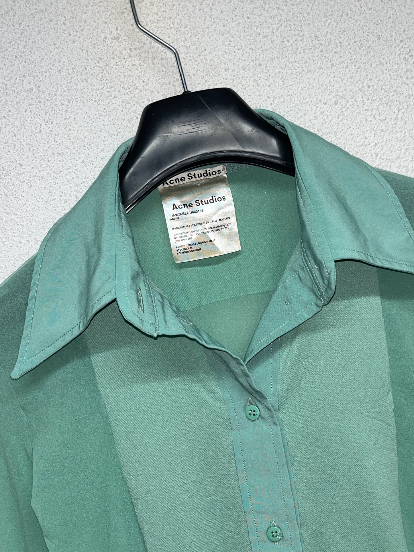 ACNE STUDIOS green sheer nylon stretchy shirt with extended sleeves (XS)