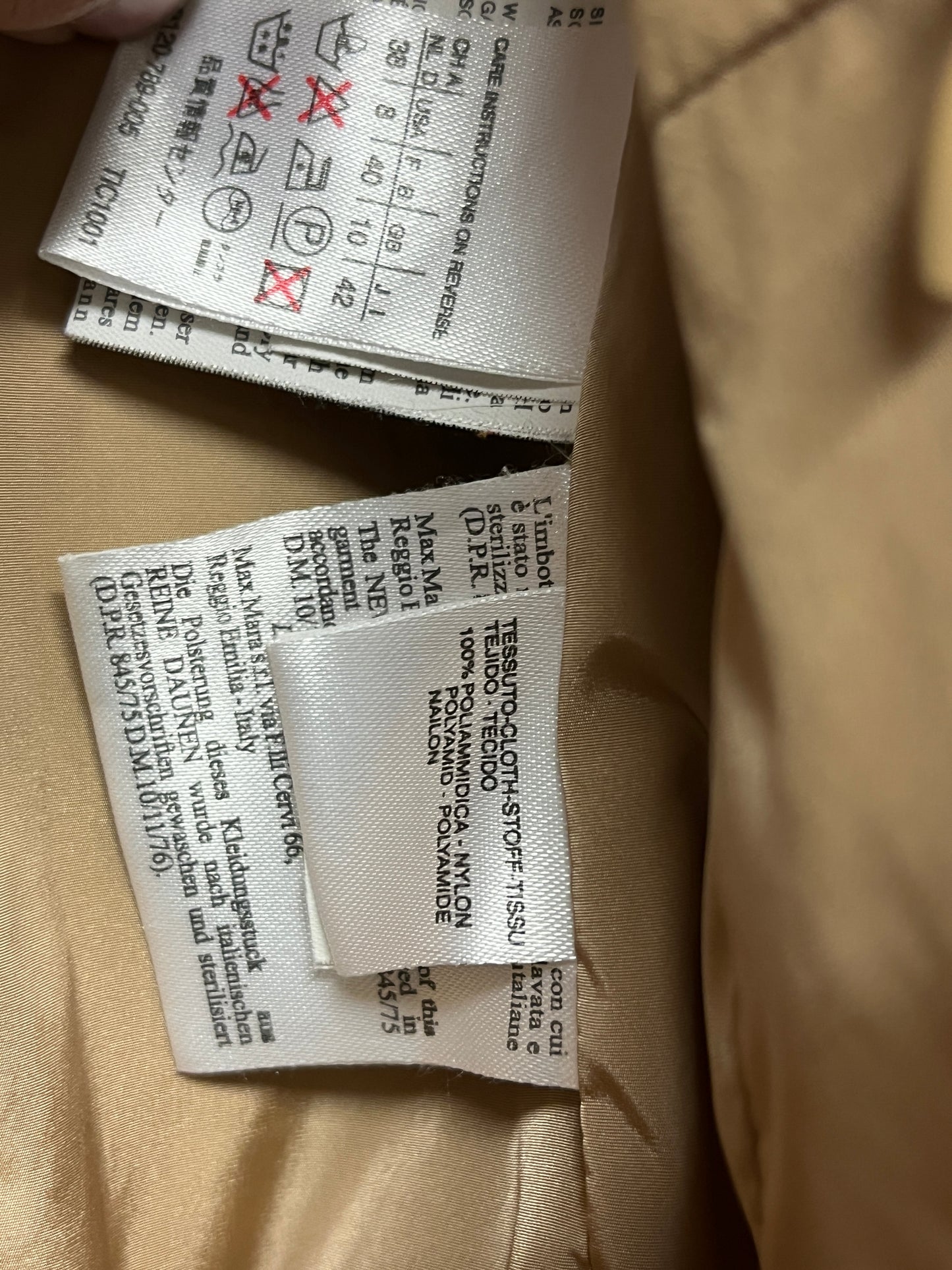MAX MARA camel nylon zip-up puffer jacket (S)
