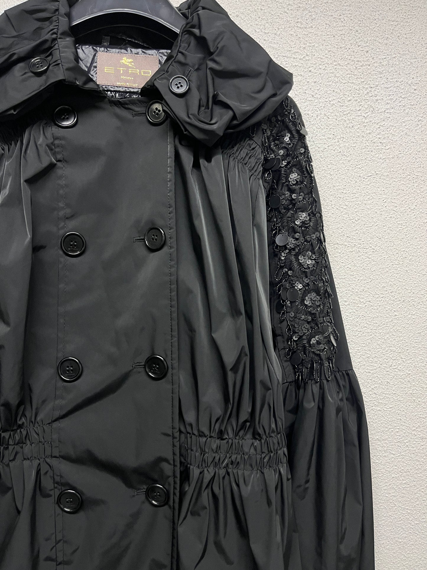 ETRO parka coat with beading details and puffed collar (M)
