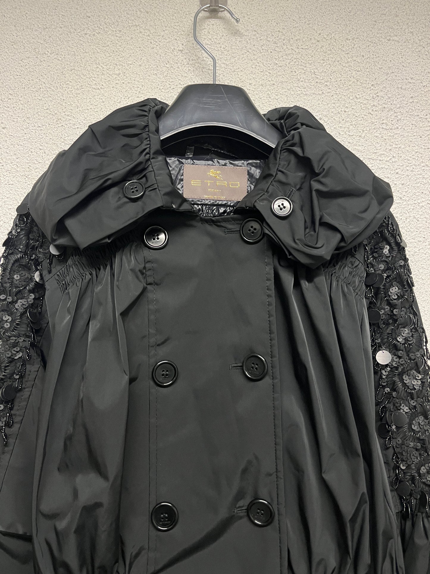 ETRO parka coat with beading details and puffed collar (M)